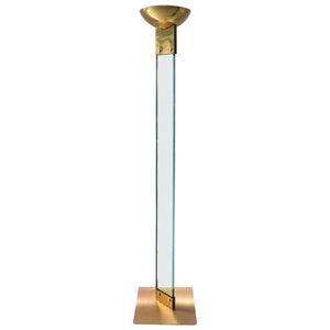 Italian Brass and Glass Mid Century Torchiere Floor Lamp