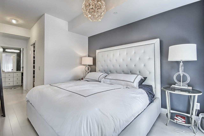 Decor-Rest White Upholstered Tufted King Bed Frame, Nailhead Trim