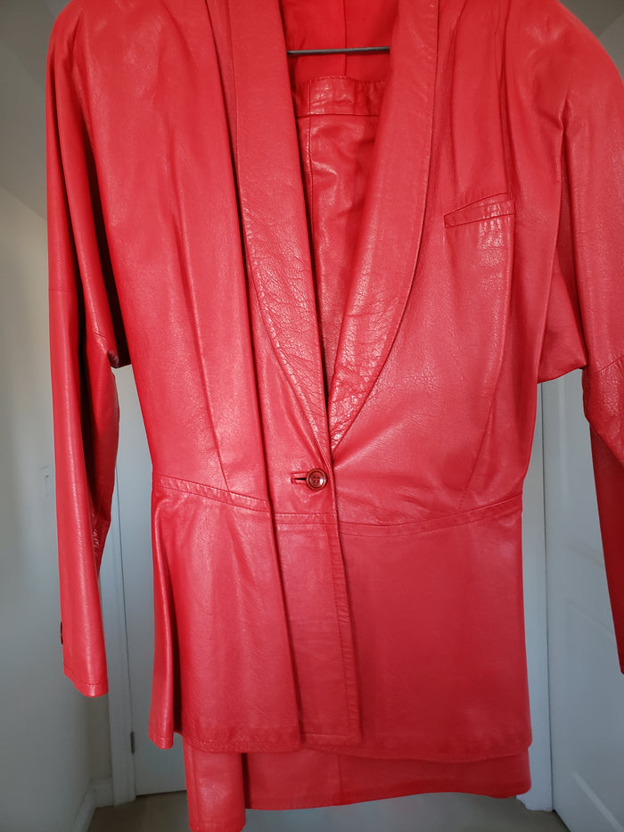 Women's Bally Red Leather Jacket and Skirt