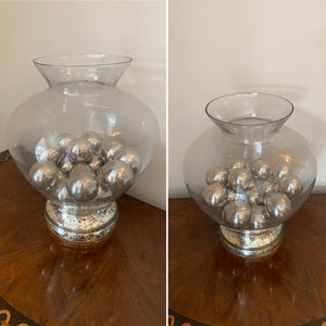 2 Glass Vases with Silver Decorative Balls