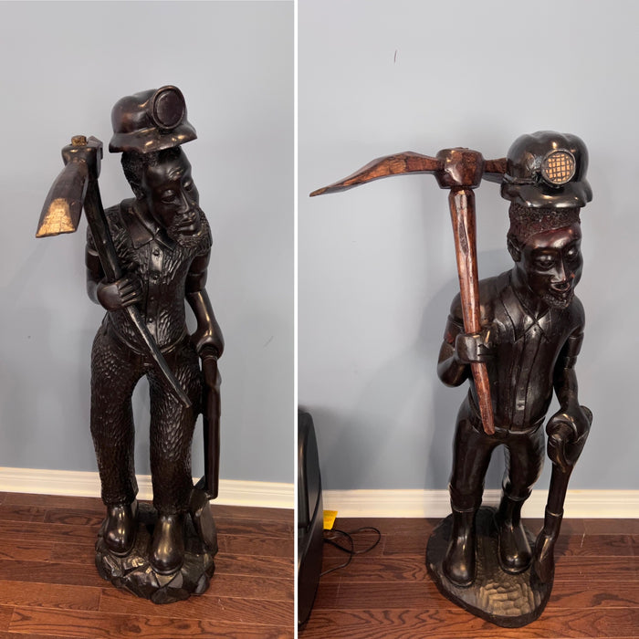 Imported from South Africa- 2 Miners Hand Sculpted from Solid Imbuia Wood