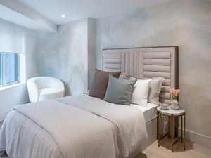*BRAND NEW- Silk & Snow Set from EQ3- Queen Size Coverlet, 4 standard-size pillows + white pillow cases, 2 square decorative pillows (*BEDDING ONLY)