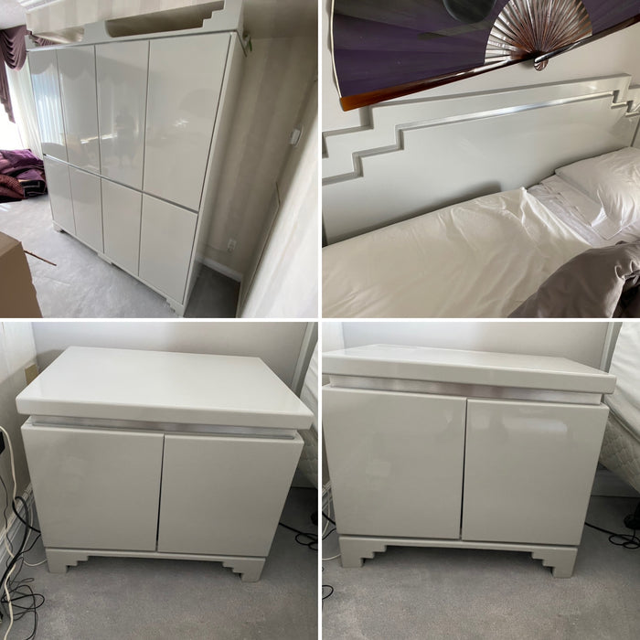 4 Piece Grey Lacquer King Bed Set