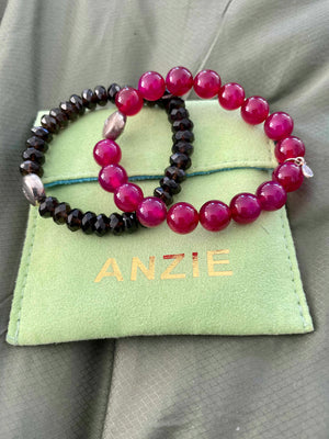 Anzie Black Onyx & Pink Stone Bracelets