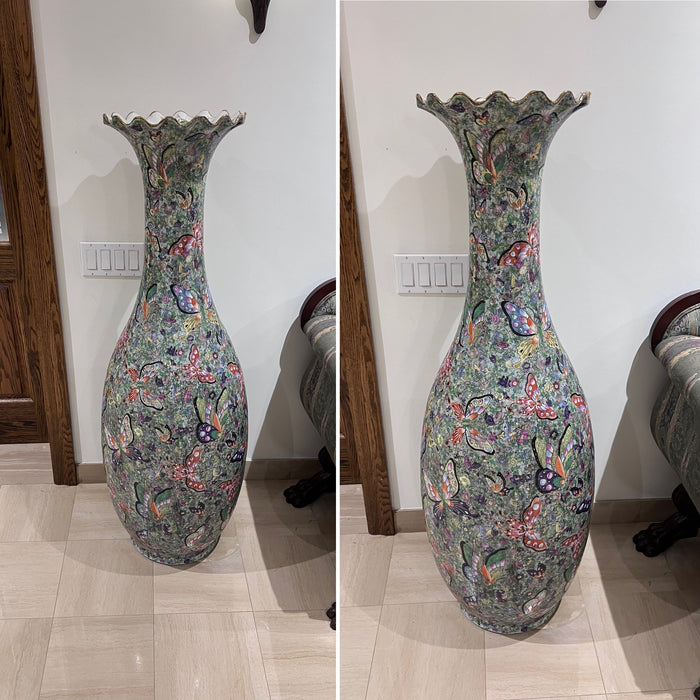 Pair of Large Oriental 'Butterfly' Porcelain Floor Vases- 4.5ft
