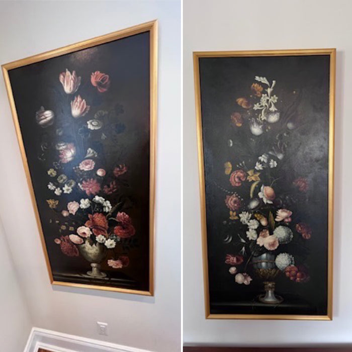 Pair of Original Abstract Floral Paintings, Gold Frames