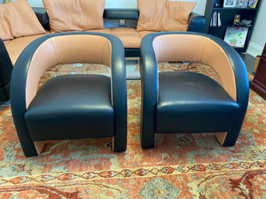 2 Formenti Italian Wave Leather Armchairs