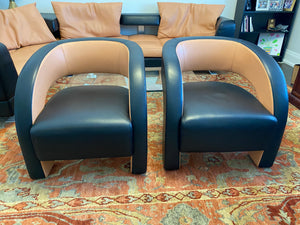 2 Formenti Italian Wave Leather Armchairs