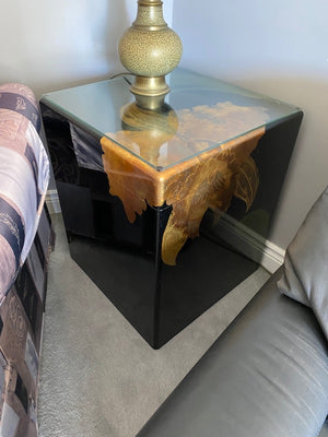 Black Lacquer Floral Side Table