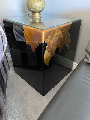 Black Lacquer Floral Side Table