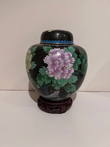 ZI JIN CHENG Vintage Chinese Cloisonné Urn/Ginger Jar, with Stand