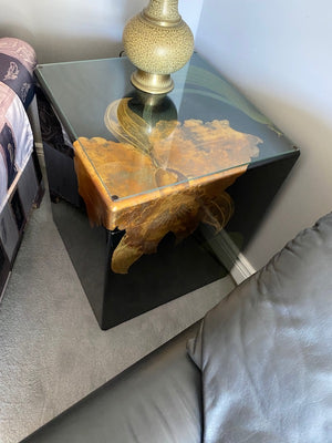 Black Lacquer Floral Side Table