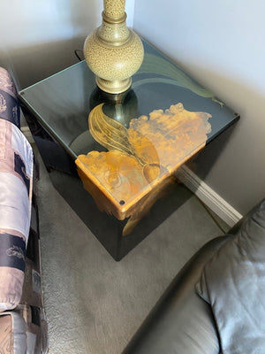 Black Lacquer Floral Side Table