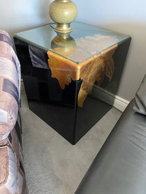 Black Lacquer Floral Side Table
