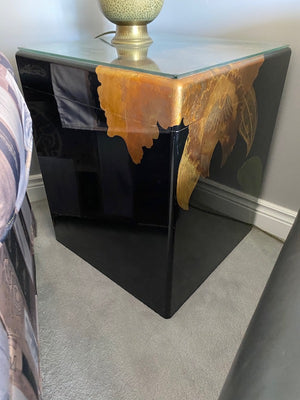 Black Lacquer Floral Side Table