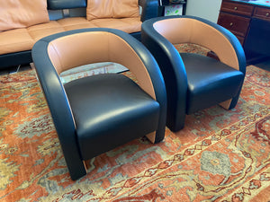 2 Formenti Italian Wave Leather Armchairs