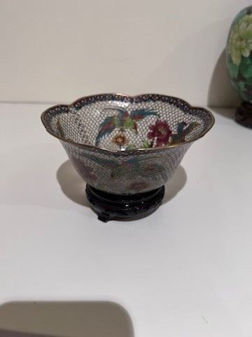 Chinese Plique A Jour Cloisonne Glass Bowl, with Stand