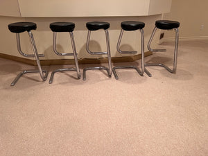 Set of 5 Mid Century Modern Chrome K700 Paperclip Tubular Bar Stools by Kinetics