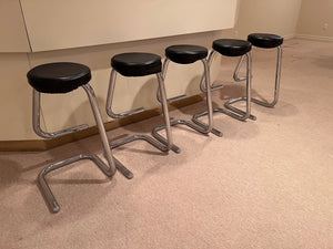 Set of 5 Mid Century Modern Chrome K700 Paperclip Tubular Bar Stools by Kinetics