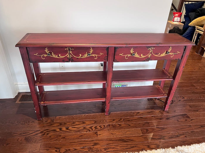 Red Painted Wood Console Table
