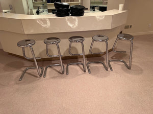 Set of 5 Mid Century Modern Chrome K700 Paperclip Tubular Bar Stools by Kinetics