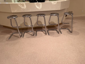 Set of 5 Mid Century Modern Chrome K700 Paperclip Tubular Bar Stools by Kinetics
