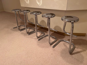 Set of 5 Mid Century Modern Chrome K700 Paperclip Tubular Bar Stools by Kinetics