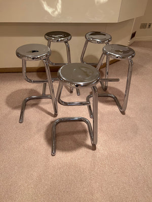 Set of 5 Mid Century Modern Chrome K700 Paperclip Tubular Bar Stools by Kinetics