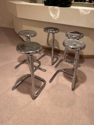 Set of 5 Mid Century Modern Chrome K700 Paperclip Tubular Bar Stools by Kinetics