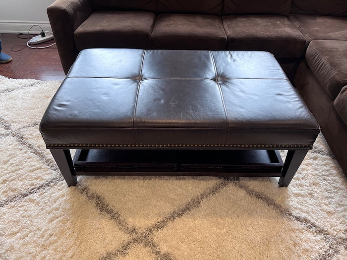 Brown Leather Ottoman-Coffee Table