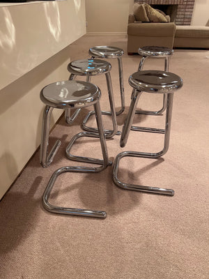 Set of 5 Mid Century Modern Chrome K700 Paperclip Tubular Bar Stools by Kinetics
