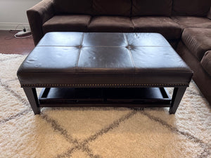 Brown Leather Ottoman-Coffee Table