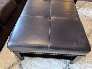 Brown Leather Ottoman-Coffee Table