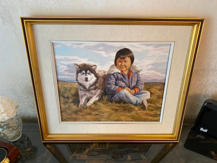 Original Painting/Drawing- "Boy with Husky-Dog " by Anna Noeh