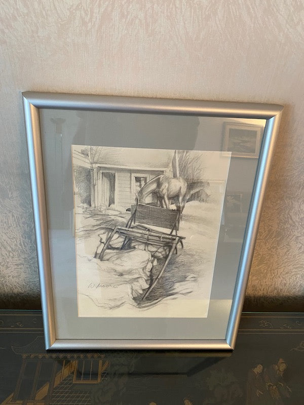 Signed & Framed Etching, Horses by W. Moore