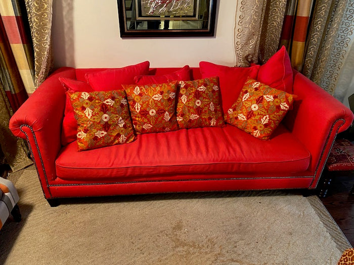 Crate & Barrel Red Down Filled Sofa