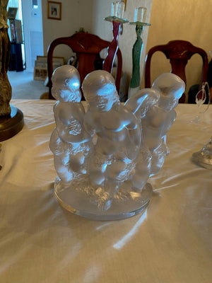 Lalique Crystal Frosted, 'LUXEMBOURG' 3 Cherubs