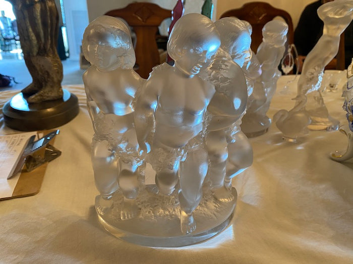 Lalique Crystal Frosted, 'LUXEMBOURG' 3 Cherubs (*condition noted)