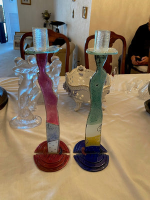 2 Art Glass Candle Holders Handmade by Andreas Meyer