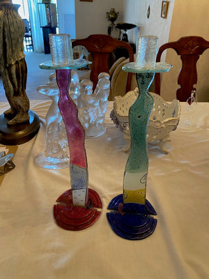 2 Art Glass Candle Holders Handmade by Andreas Meyer