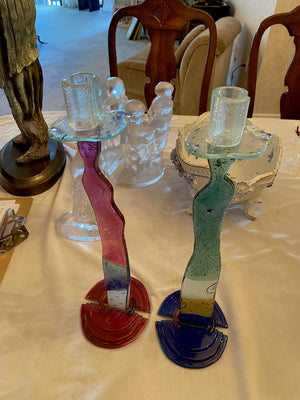 2 Art Glass Candle Holders Handmade by Andreas Meyer