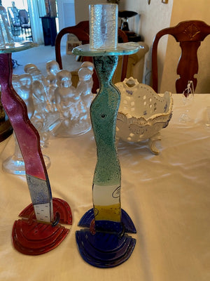 2 Art Glass Candle Holders Handmade by Andreas Meyer