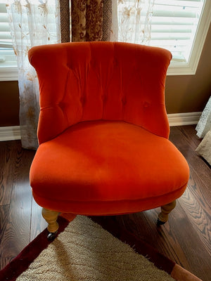 Small Vintage Style Orange Chair on Casters