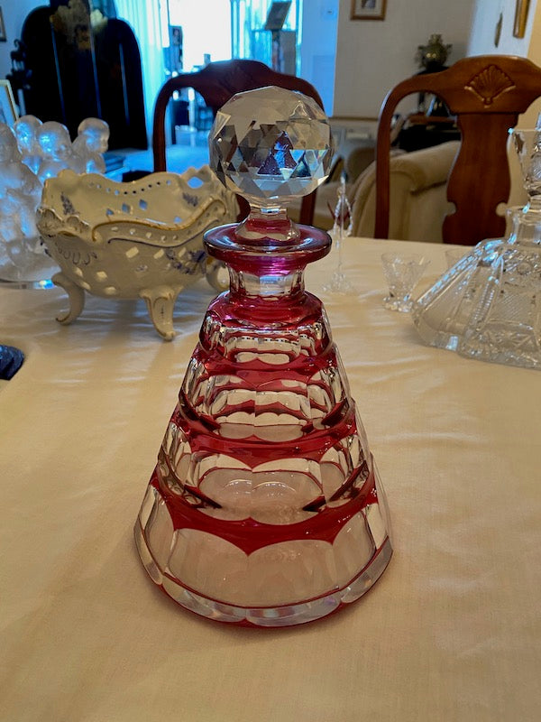 Art Deco VAL ST LAMBERT SIGNED Cranberry CRYSTAL Decanter