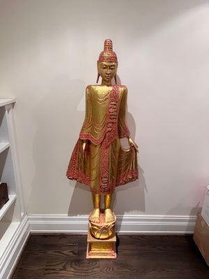 Wooden Gold Buddha Statue, Purchased in Toronto- 6.25ft