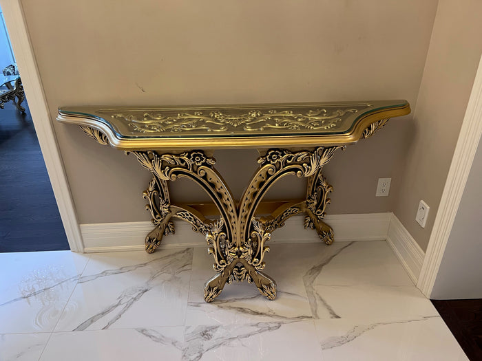 'Paradise Home Decor Furniture' Gold Wood Carved Console Table