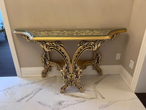 'Paradise Home Decor Furniture' Gold Wood Carved Console Table