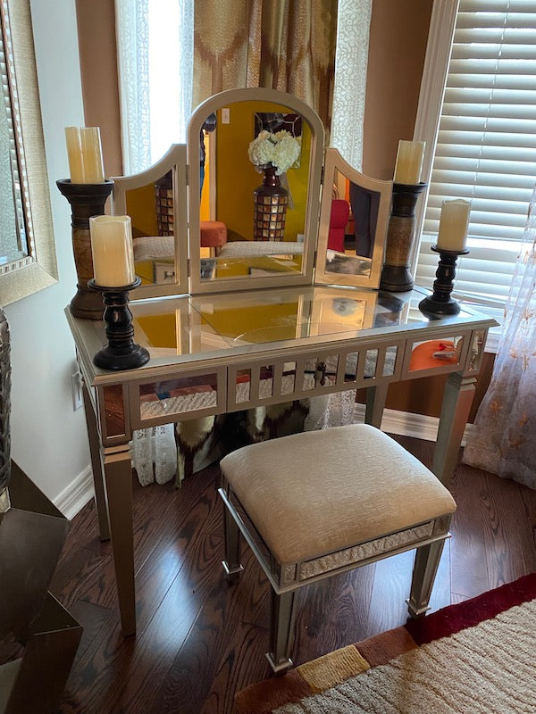 Mirrored Vanity Table + Stool