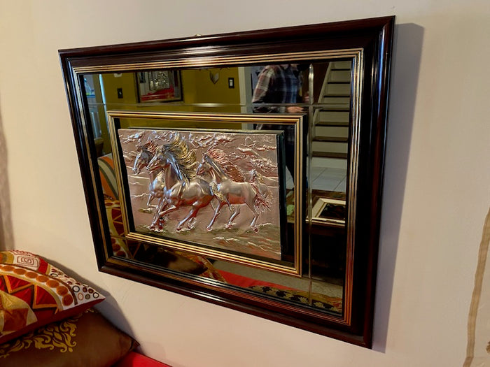 Silver 'Horses' Plaque in Mirrored Frame