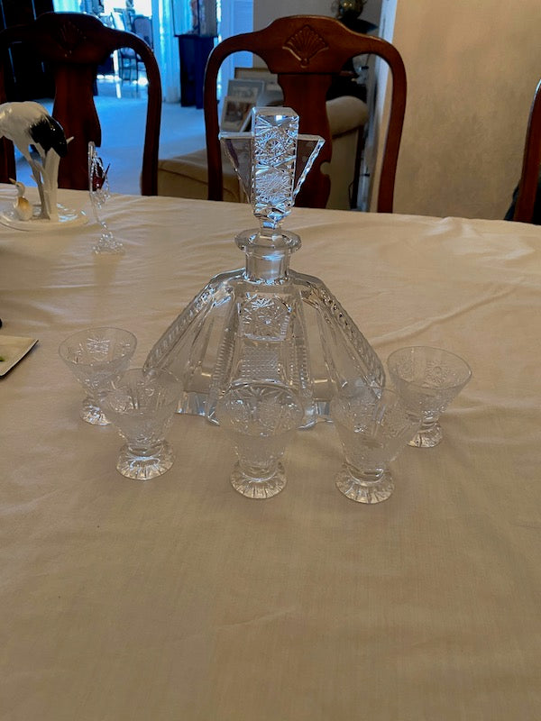 Crystal Decanter + 5 Liqueur Glasses